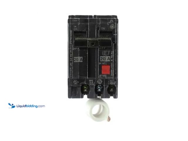 Lot 49-3631023 - GE 20-Amp Ground Fault 2-Pole Circuit Breaker with Self Test, Model # 783164700206, Unused, Scuffs/s...