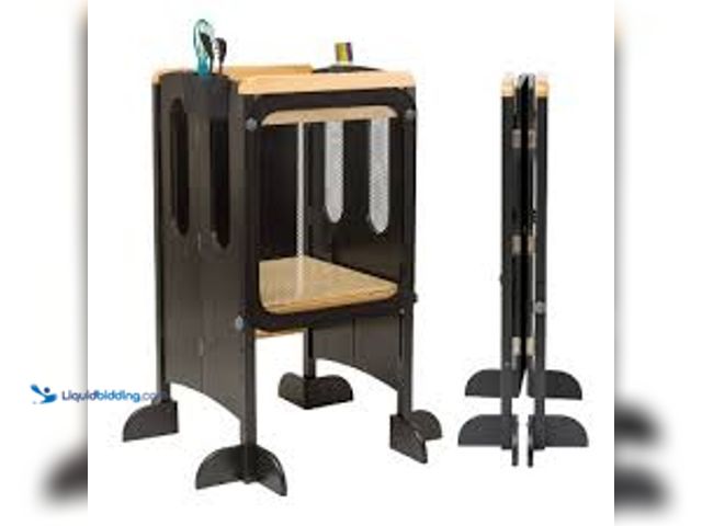 Lot 49-5553579 - Little Partners EZ Fold 'N Grow Learning Toddler Tower 34.84" Wood Step Stool, 18m-6yr - Charcoal & ...