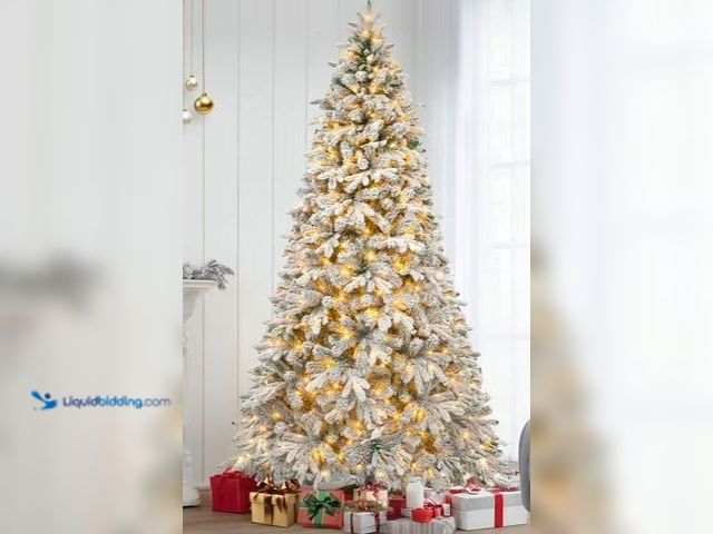 Lot 49-1543468 - Firstness 6ft Pre-Lit Artificial Christmas Tree with 300 LED Lights, Snow Flocked Model #5859365262,...