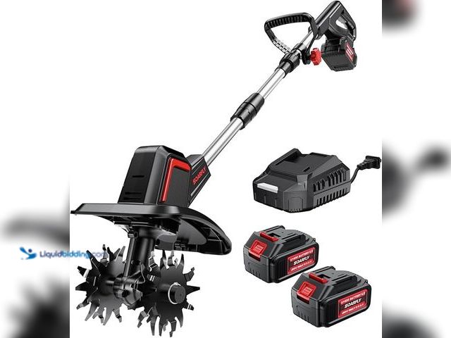 Lot 49-3433578 - SOARFLY Cordless Electric Tiller for Gardening, Total 8.0Ah Battery Powered Mini Cultivator with 2×4...