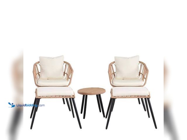 Lot 49-1631025 - 2 Seat patio conversation set, w/ cushions, center storage table, Beige cushions, Model # V-LCRC24-0...
