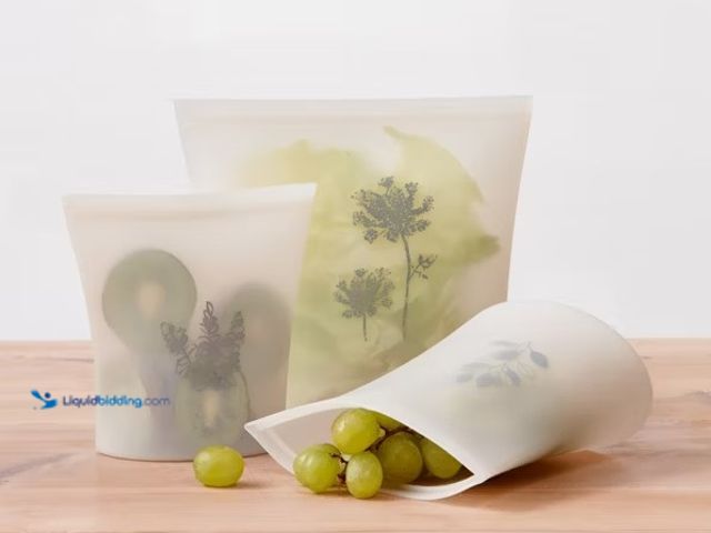 Lot 49-1550187 - tagltd Set of 3 Reusable Silicone Food Storage Bags 22oz White Multi Dishwasher Freezer Microwave Sa...