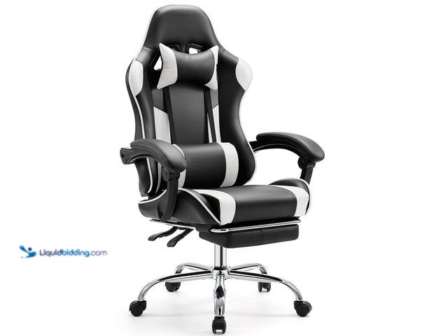 Lot 49-1624316 - Sweet - Ergonomic Gaming Chair with Footrest and Headrest, PU Leather Height Adjustable Office Desk ...