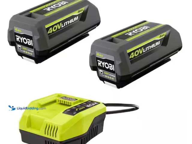 Lot 49-1612127 - RYOBI 40V Lithium-Ion (2) 4.0 Ah Battery/4A Fast Charger Starter Kit, Model # OP404042408, Unused, H...