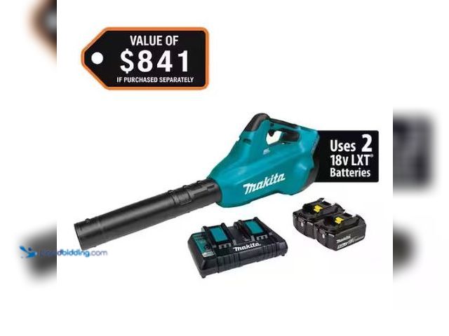 Lot 49-1577192 - Makita 120 MPH 473 CFM 18V X2 (36V) LXT Lithium-Ion Brushless Cordless Leaf Blower Kit with 2 Batter...