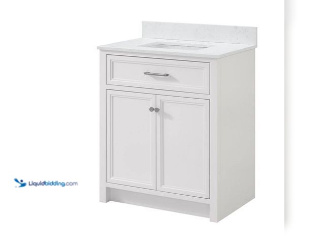 Lot 49-5508666 - Glacier Bay
Metaire 30 in. Single Sink Freestanding Warm White Bath Vanity with Volakas Engineered ...