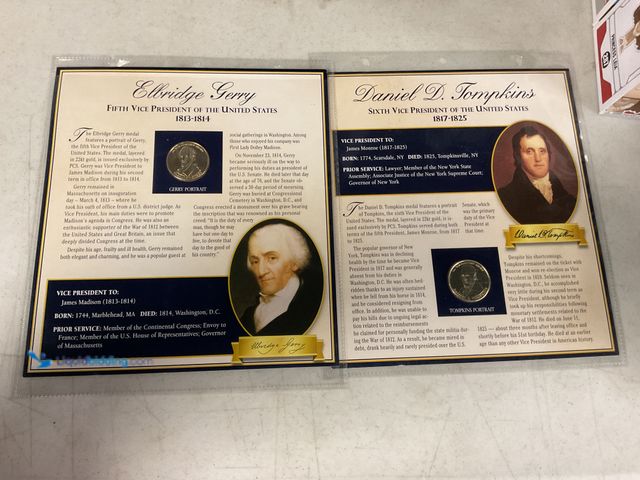 Lot 49-5467323 - LOT OF 2 COMMEMORATIVE VICE PRESIDENTIAL MEDALLIONS INCLUDING ELBRIDGE GERRY AND DANIEL TOMPKINS