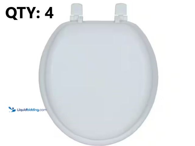 Lot 49-1630766 - Lot of (4) Glacier Bay Round Toilet Seat in White PVC Sheet Model # SH05P HD1, New, Factory Sealed  ...