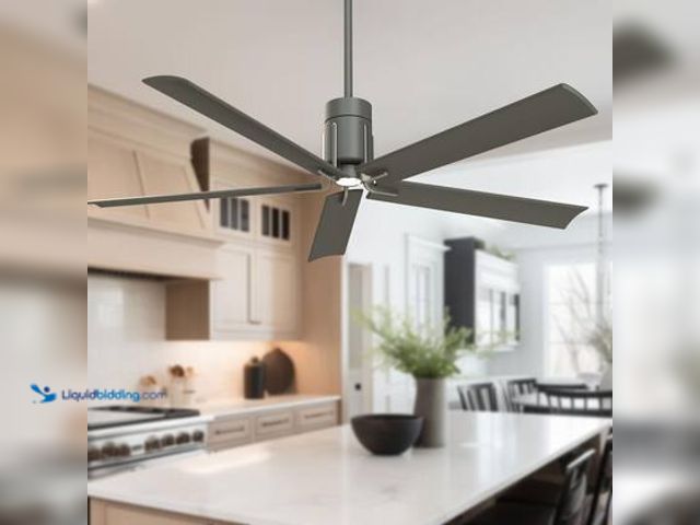 Lot 49-5558972 - MINKA-AIRE Clean 60 in. Integrated LED Indoor Grey Iron with Brushed Nickel Ceiling Fan with Light w...