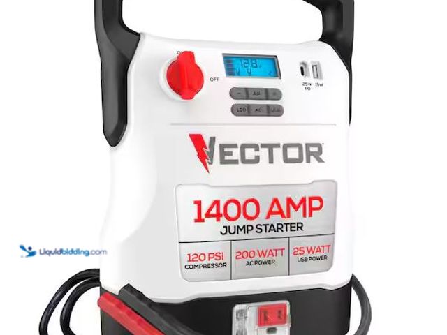 Lot 49-1572260 - VECTOR 1400 Amp Jump Starter, Compressor, USB and AC Power Model # VECJ14C, Slightly Used, Powers On...