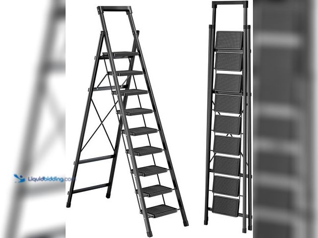 Lot 49-1576808 - 9 Step Ladder with Tray,330lbs Capacity Portable Step Stool for Adults, Heavy Duty Step Ladder Wide ...
