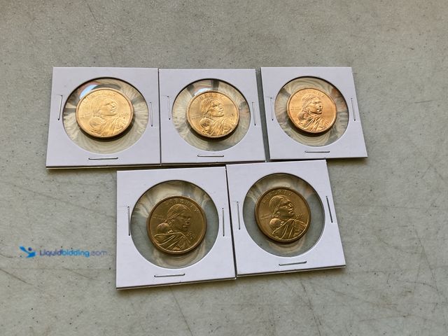 Lot 49-5515515 - LOT OF 5 SACAGAWEA GOLD (IN COLOR) ONE DOLLAR COINS