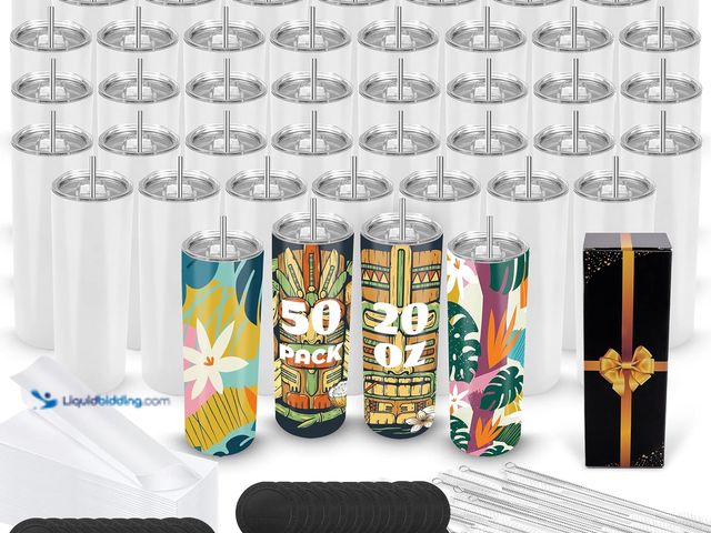 Lot 49-5410622 - Joyclub 50 Pack Sublimation Tumblers Blank 20 oz Straight Skinny bulk for Heat transfer, Double Wall...