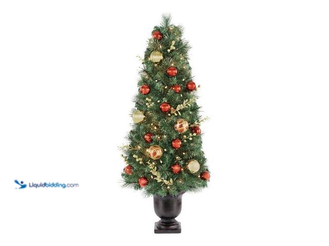 Lot 49-1547284 - 4.5ft Pre-Lit Royal Easton Potted Artificial Christmas Tree, Model# 1005351202, Slightly used, Scuff...