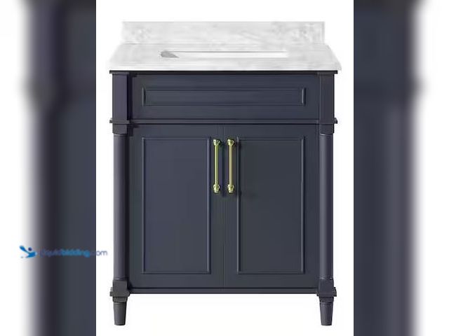 Lot 49-5478502 - Home Decorators Collection
Aberdeen 30 in. Single Sink Midnight Blue Bath Vanity with Carrara Marbl...