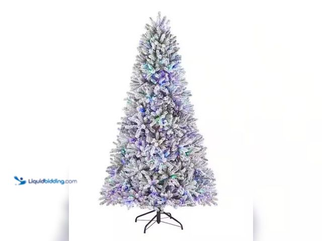 Lot 49-1541777 - Home Accents Holiday 7.5 ft. Pre-Lit LED Flocked Fraser with Multi-Color Lights, Features 10 differe...