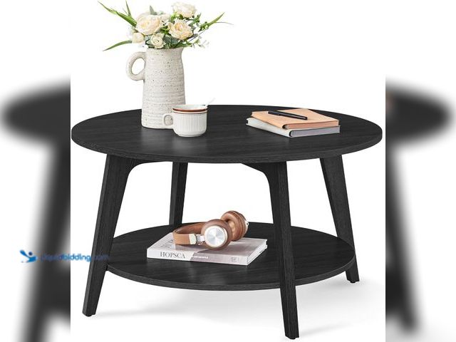 Lot 49-3531283 - VASAGLE MAEZO Collection - Round Coffee Table, 2-Tier Center Table with Storage, Tapered Legs, Curve...
