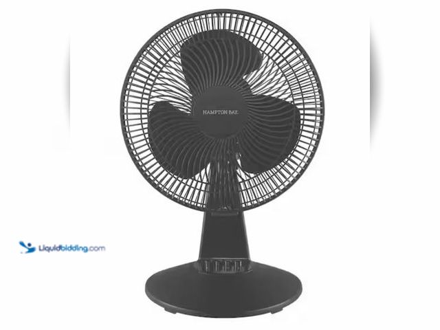 Lot 49-3614646 - Hampton Bay 12 in. 3-Speed Oscillating Personal Desk Fan with Tiltable Head in Black, Model # FT30-2...