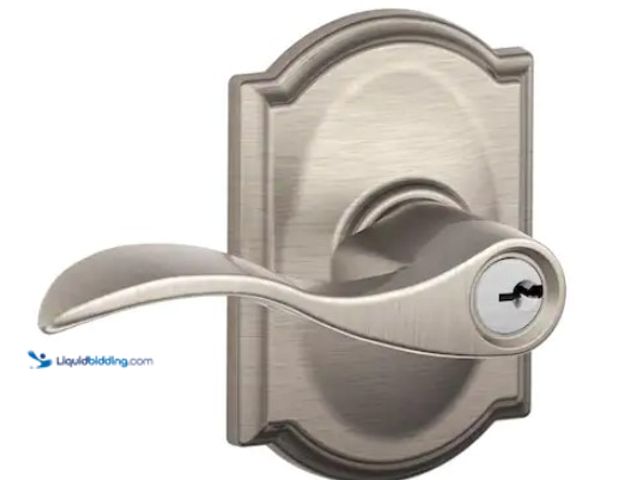 Lot 49-3470829 - Schlage Accent Satin Nickel Keyed Entry Door Handle with Camelot Trim, Model # F51 V ACC 619 CAM, Un...