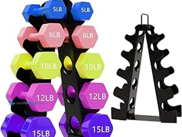 Lot 49-3523824 - Dumbbell Rack Stand Only, OKUGAFIT 5 Tier Compact A-Frame Dumbbell Rack with Upgraded Handle, Weight...