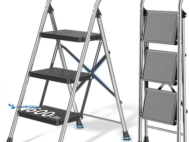 Lot 49-5543757 - 600Lbs Heavy Duty Step Ladder Foldable Folding Stool - for Home Adults Kitchen 3 Stepping Extension ...