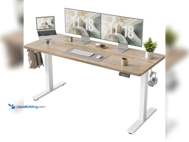 Lot 49-3482690 - TIQLAB Standing Desk 63 x 24 inch, Electric Height Adjustable Desk with Splice Board, Sit Stand Desk...