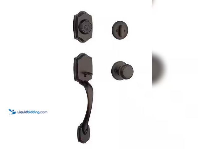 Lot 49-3473062 - Kwikset Belleview and Cove Venetian Bronze Entry Door Knob Handle set and Single Cylinder Deadbolt f...