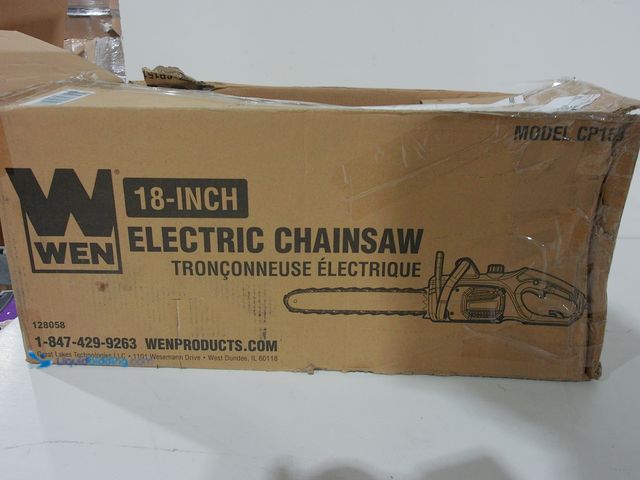 Lot 49-2006037 - WEN 18 in. Corded 15-Amp Electric Chainsaw, Model # CP1518, Unused, Has attachments, Powers on.  Ref...