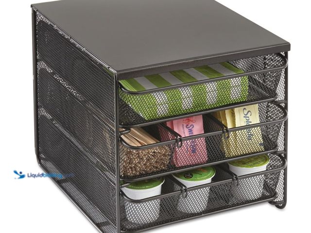 Lot 49-1555667 - Safco Onyx Hospitality Organizer, 3 Drawers, For Snacks, Coffee Pods, Sugar Sweetener, Stirrer, Napk...