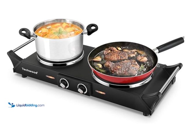 Lot 49-3431521 - Techwood ES-3203 Hot Plate Electric Double Burner 1800W for Cooking with Adjustable Temperature & St...