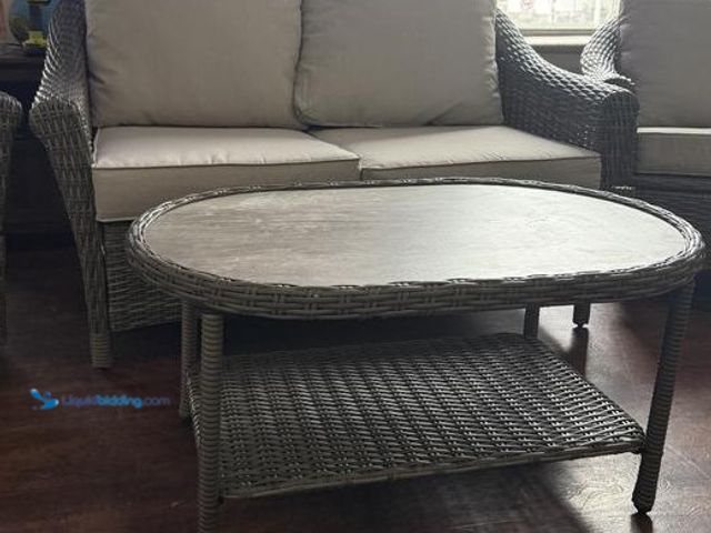 Lot 49-1630690 - Hampton Bay Brooke Mill 2 Piece Patio Furniture Set Including (1) 2-Seat Brown Wicker Loveseat With ...