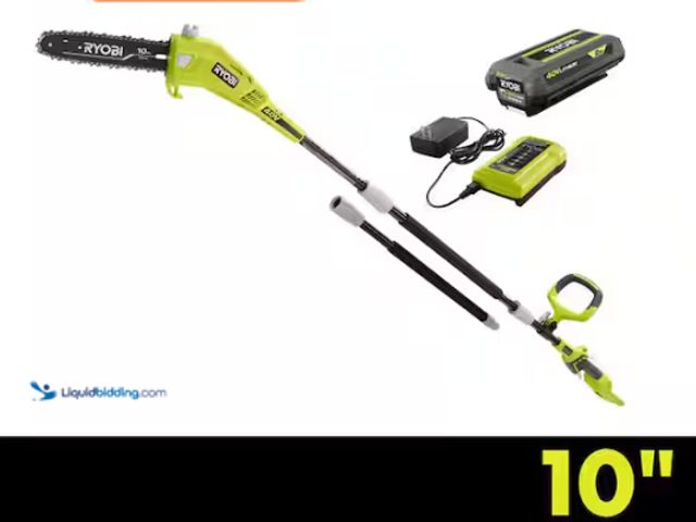 Lot 49-1636837 - RYOBI 40V 10 in. Cordless Battery Pole Saw with 2.0 Ah Battery and Charger Model # RY40560, Slightly...