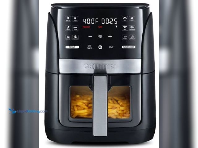 Lot 49-3527890 - Gourmia 6qt Digital Window Air Fryer with 12 Presets & Guided Cooking Black: Stainless Steel, 1-Year...