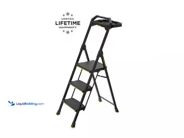 Lot 49-3615787 - Gorilla Ladders 3-Step Pro-Grade Steel Step Stool Project Ladder, 300 lbs. Load Capacity, Type IA Du...