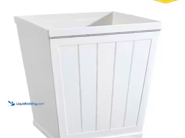 Lot 49-1623694 - Vigoro Eden Large White Resin Lightweight Square Planter (20 in. L x 20 in. W x 20 in. H), Model # H...
