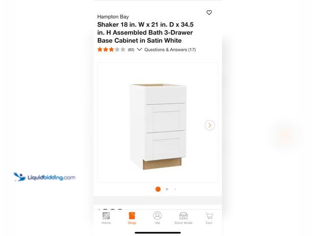 Lot 49-1830854 - Hampton Bay Shaker 18 x 21 x 34.5      3 drawer base cabinet - some scuffs and scratches (minors) on...