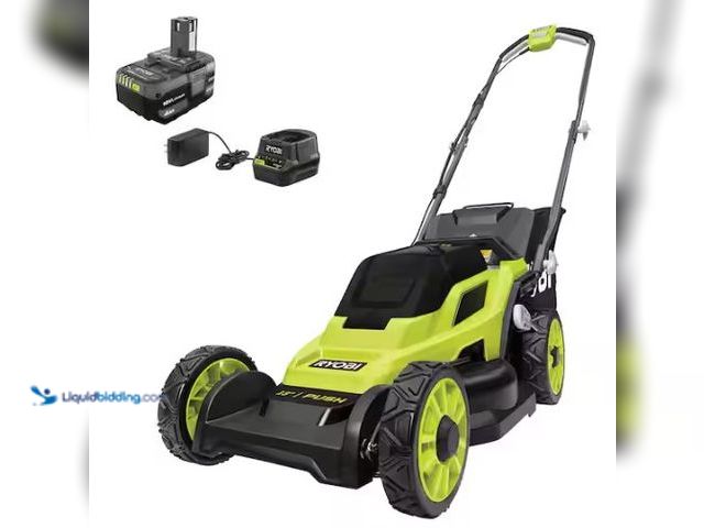 Lot 49-1519265 - RYOBI ONE+ 18V 13 in. Cordless Battery Walk Behind Push Lawn Mower with 4.0 Ah Battery and Charger M...