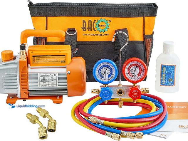 Lot 49-5410822 - BACOENG 3.6CFM AC Vacuum Pump and Gauge Set - Home Mini Split Vacuum Pump Kit for R410A Refrigerants...