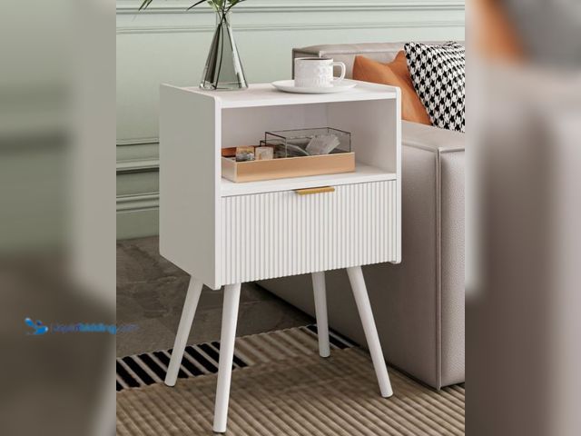 Lot 49-5436538 - Nightstand,Modern Bedside Table with Storage Drawer and Open Wood Shelf, Accent Night Stand with Sol...