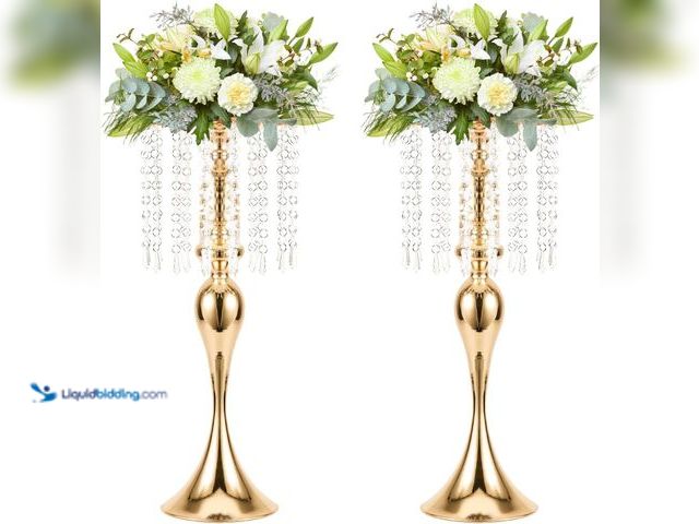 Lot 49-5408549 - Wedding Centerpieces for Tables - Gold Flower Vases for Centerpieces, 2Pcs Tall Metal Flower Vases. ...