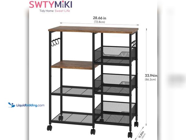 Lot 49-5554281 - SWTYMIKI Kitchen Island Cart on Wheels - 4 Tier Rolling Kitchen Table Cart with Storage Shelves, 6 R...