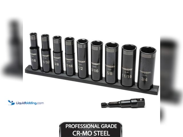 Lot 49-2004191 - Husky 3/8 in. Drive Thin Wall SAE Deep 6-Point Impact Socket Set (10-Piece), Model # H3DHYBSAE10PC, ...