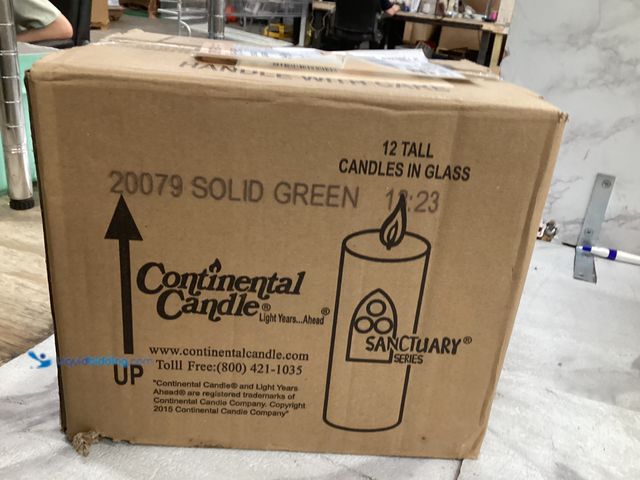Lot 49-5542394 - Continental Candle 12 Pack Tall Glass (Solid Green) Factory Sealed
