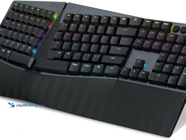 Lot 49-5435426 - Perixx PERIBOARD-835BR Wireless Ergonomic Mechanical Keyboard - RGB Backlit - Low-Profile Brown Tact...