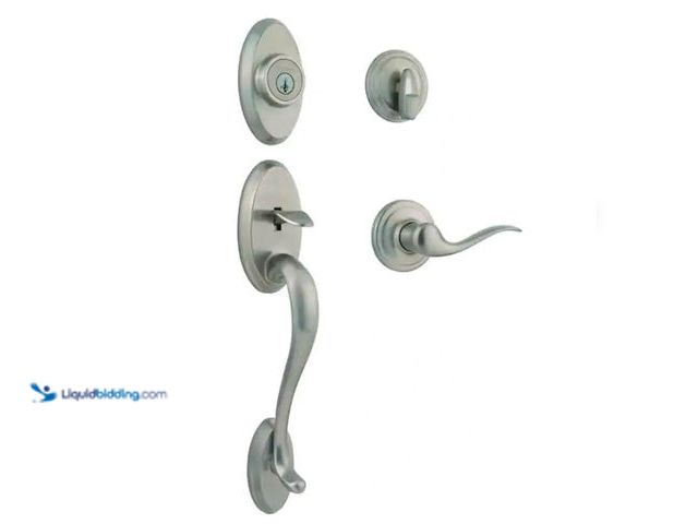 Lot 49-1567834 - Kwikset Shelburne Satin Nickel Single Cylinder Door Handle set with Tustin Door Handle Featuring Sma...
