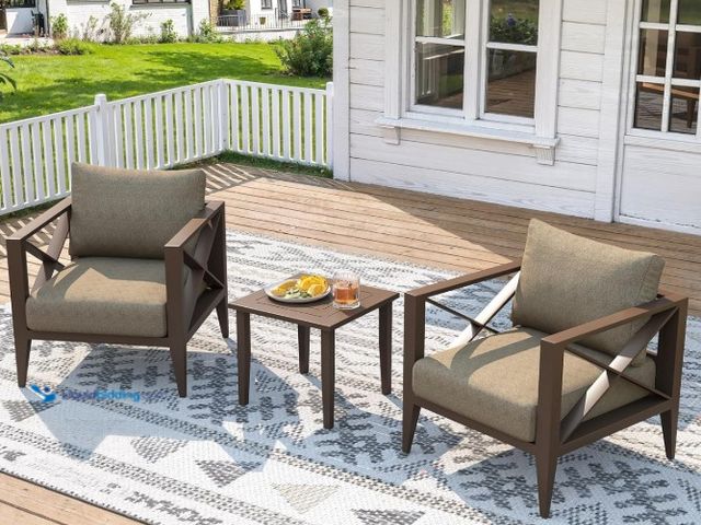 Lot 49-1625217 - MAISON BACKYARDS 3-Piece Oversized Aluminum Patio Furniture Set, Outdoor Deep Seating Conversation S...