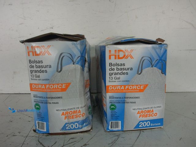 Lot 49-3616781 - HDX Set of (2) 13 Gallon Reinforced Top Drawstring Fresh Scented Tall Kitchen Trash Bags with 20% PC...
