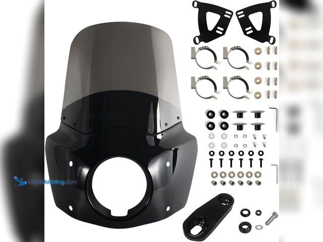 Lot 49-5413438 - FATECIM Motorcycle 5.75" Headlight Fairing with 15" Smoke Windshield Windscreen & 35-41mm Mounting H...