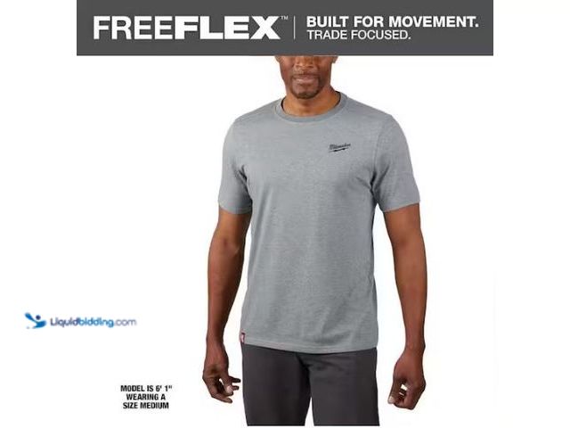 Lot 49-1577290 - Milwaukee Men's X-Large Gray Cotton/Polyester Short-Sleeve Hybrid Work T-Shirt, Model # 603G-XL, Unu...