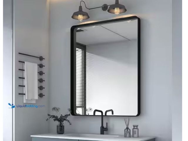 Lot 49-2006174 - TOOLKISS 40 in. W x 32 in. H Rectangular Aluminum Framed Wall Bathroom Vanity Mirror in Matte Black,...